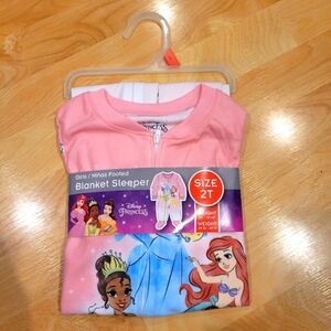 Disney Princess Toddler Girls Blanket Sleeper Zipper Onesie Pajamas Size 2T New